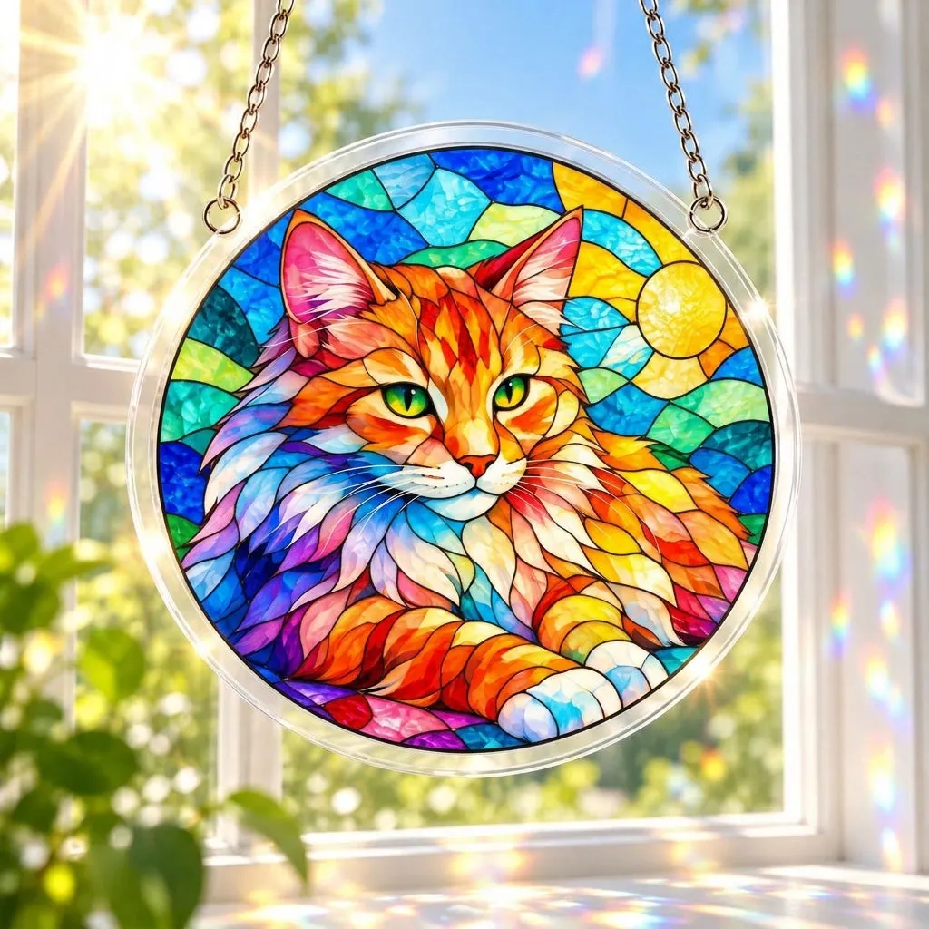 Rainbow Cat Stained Glass Suncatcher Puzzle