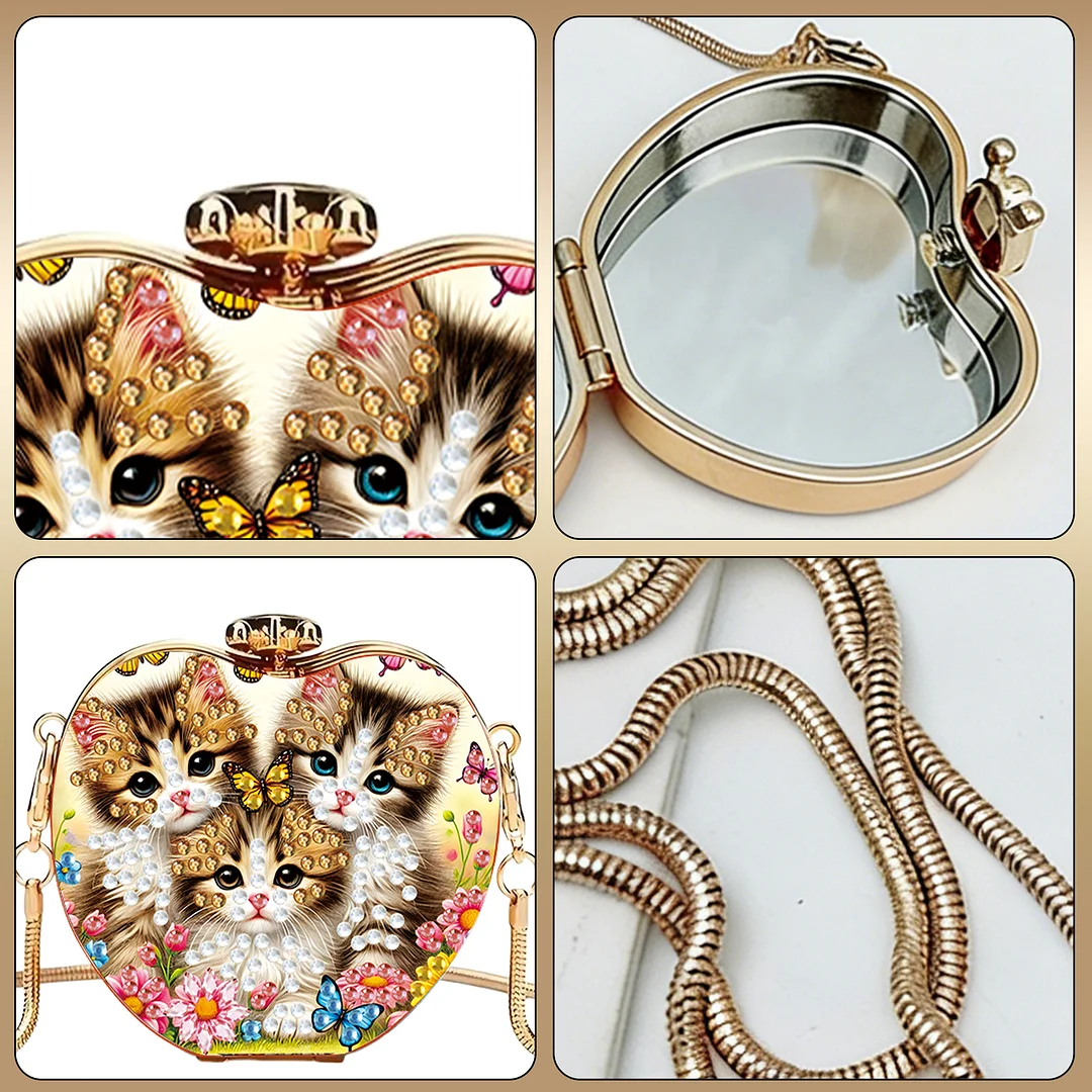 Cats B DIY Acrylic Love Diamond Art Painting Card Case Wallet with Chain Small Diamond Painting Crossbody Bag for Adults Women Girls Gift