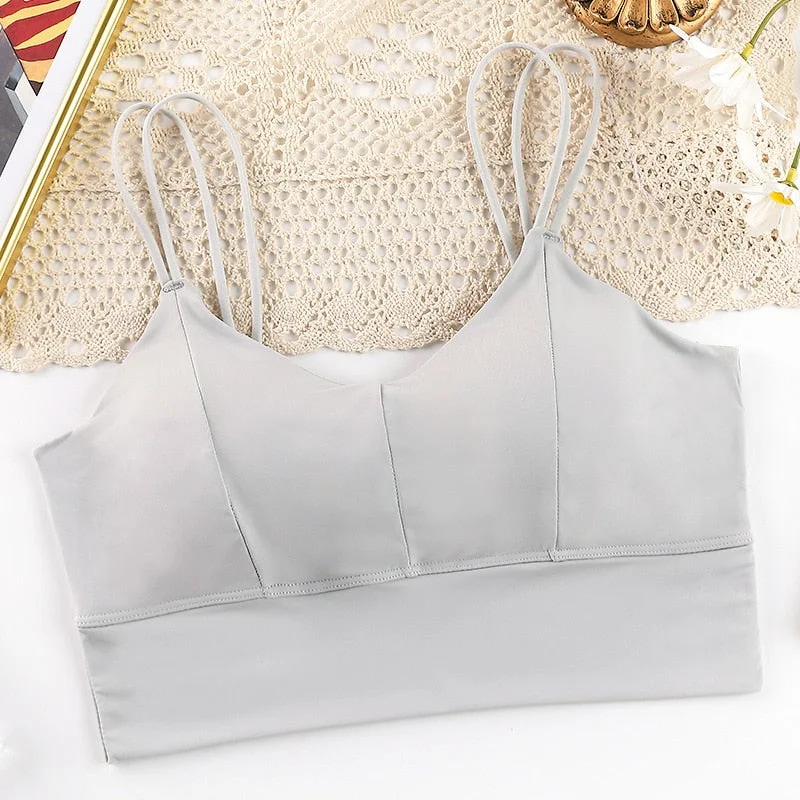 Women Cotton Underwear Tube Tops New Ice Silk Bra Fashion Sports Comfort Tank Up Sexy Solid Color Top Female Sling Bra Lingerie