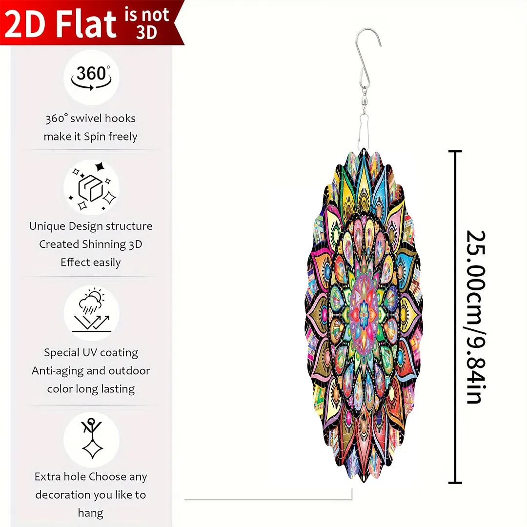 Mandalas Hanging Wind Spinner 360 Degree Rotating 3D Garden Wind Spinners 10-Inch Hanging Wind Catcher Art Gift for Home Garden Halloween Christmas (02)