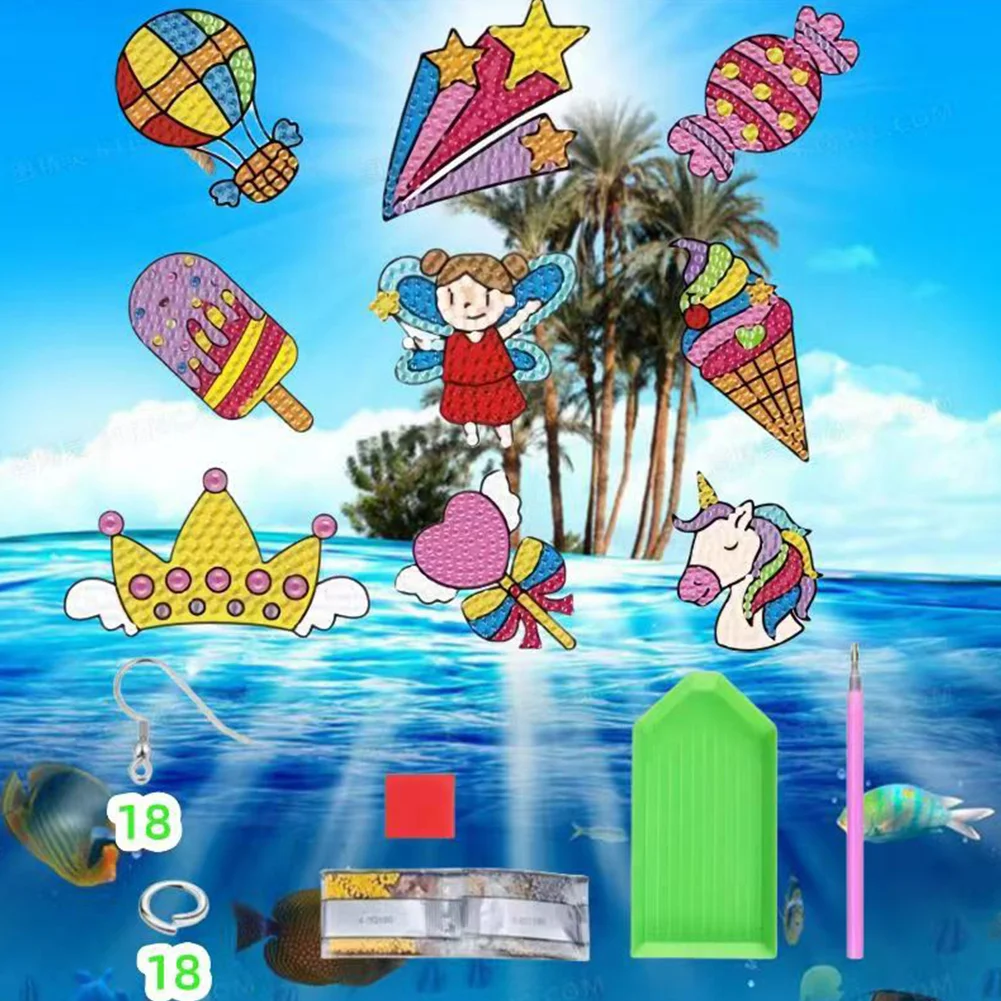 9 Pairs DIY Candy Ice Cream Unicorn Double Sided Diamond Painting DIY Earring Making Kit