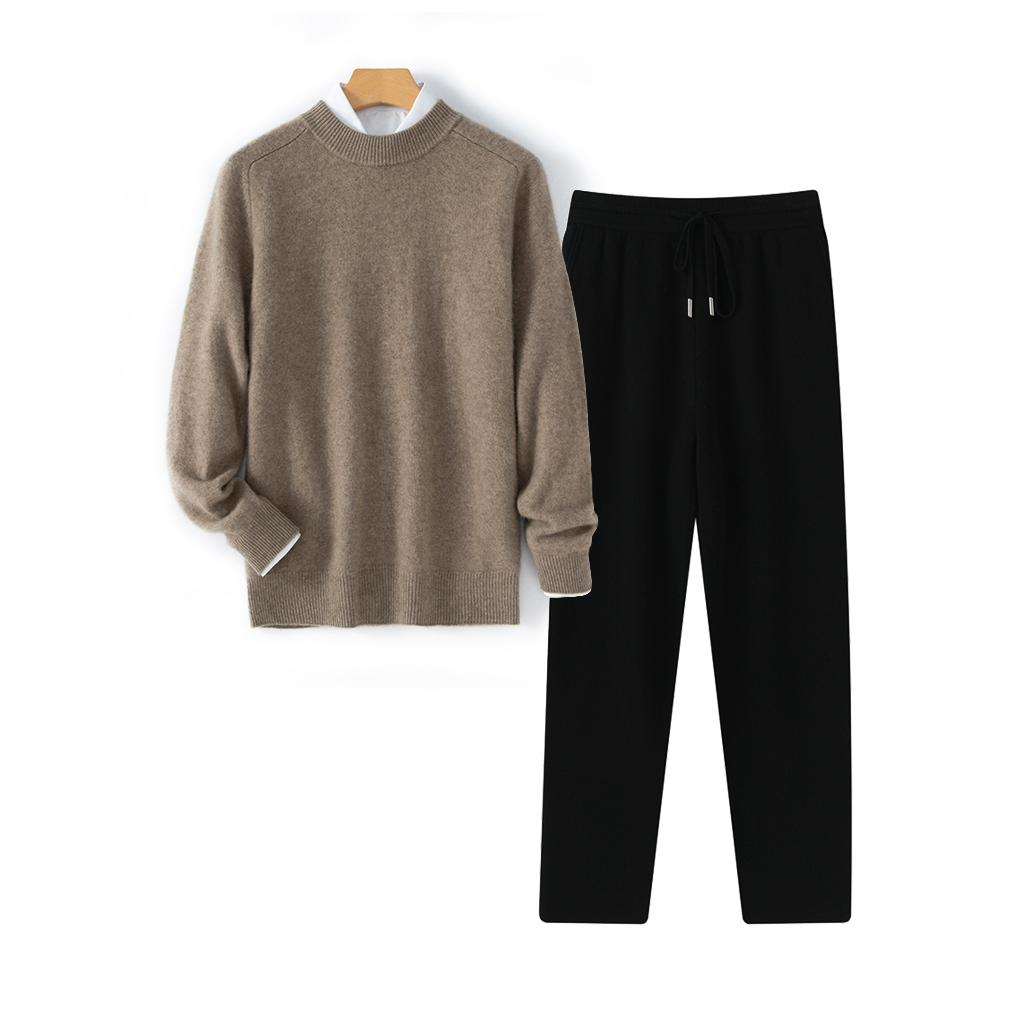 Men's Crew-Neck Cashmere Sweater and Sweatpants Set | Modern Minimalist REAL SILK LIFE