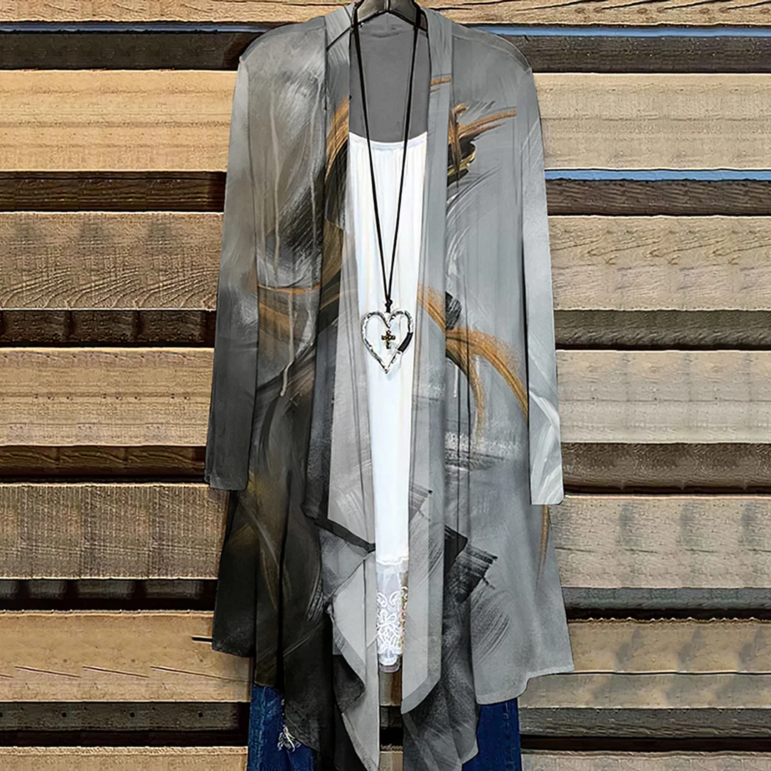 Gradient Abstract Printed Casual Long Sleeve Cardigan