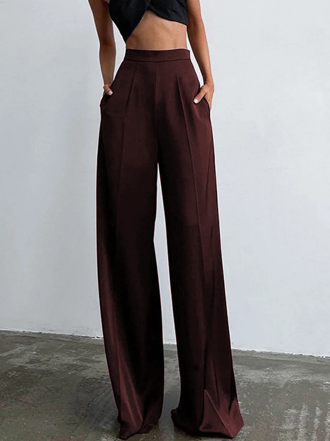 Abebey-Oversized Satin Wide Leg Dress Pants