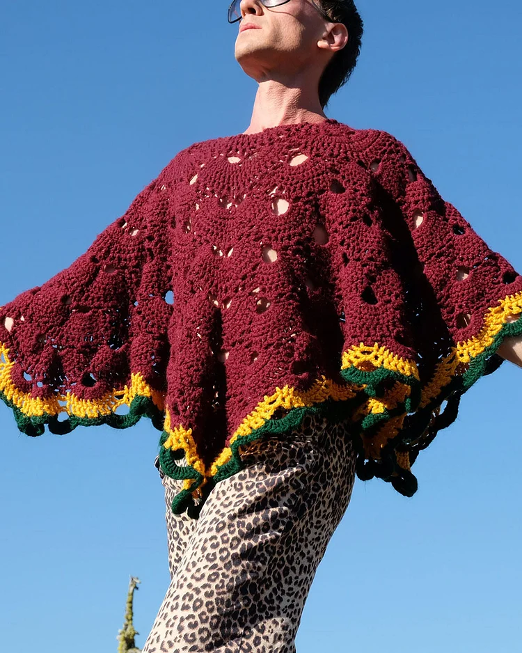 Men’s Pentagon With Trim Crochet Poncho
