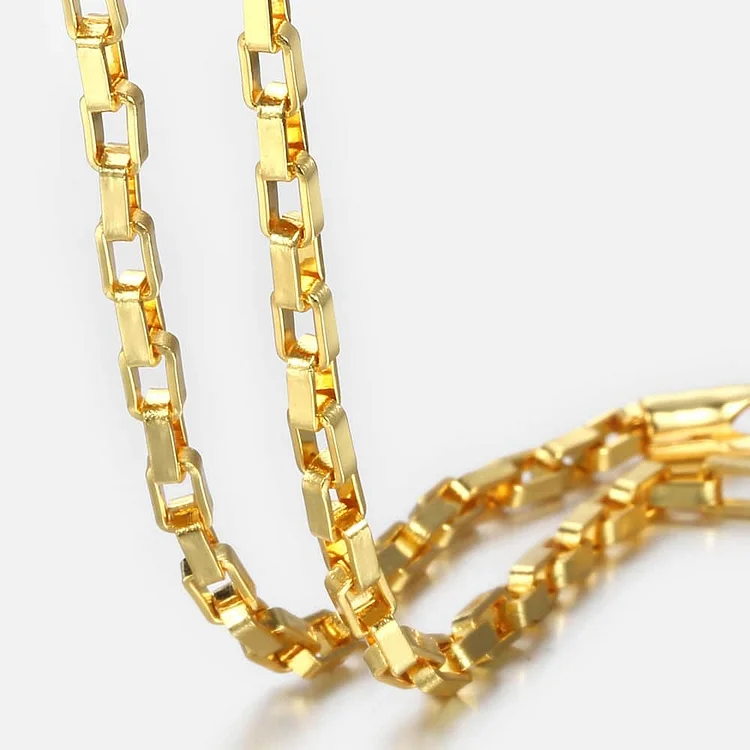 3MM Gold Open Box Link Chain Necklace Mens Hip Hop Jewelry