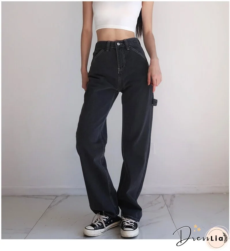 JOSKAA High Waisted Jeans for Women Black Denim Pants Clothes Lace Up Spliced Trousers Straight Fashion Vintage Streetwear NEW