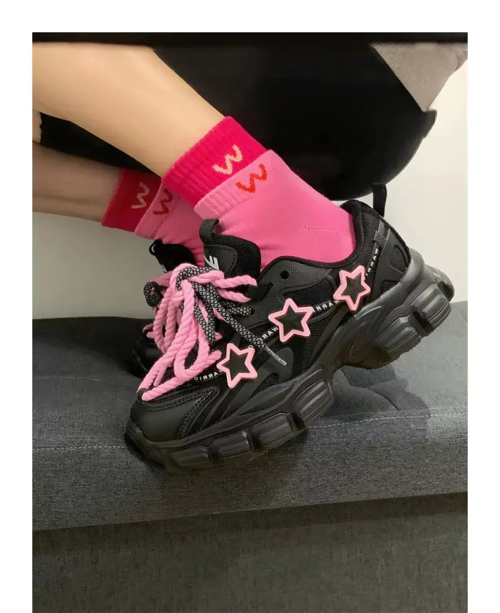 Black Pink Heart Sneakers Shoes Lovercore - Heartzcore