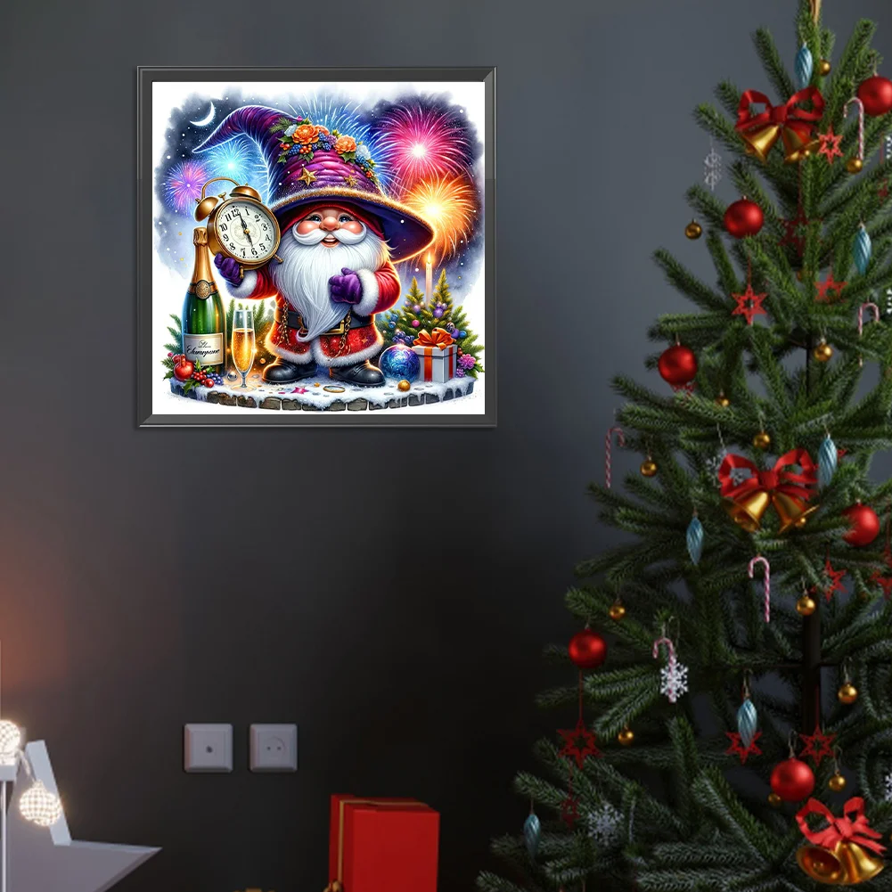 Diamond Painting - Full Round Drill - Gnome Clocks New Year(Canvas|40*40cm)