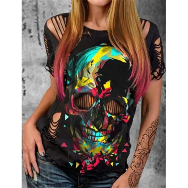 Womens Hollow-Out Skull T-Shirt