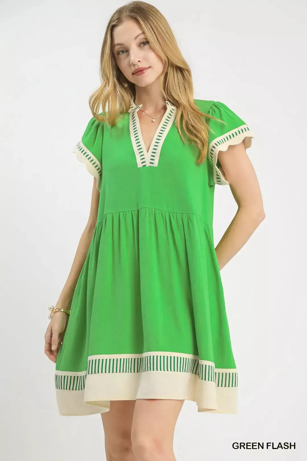 Umgee Linen Color Block Flutter Sleeve Dress mysite idetrend