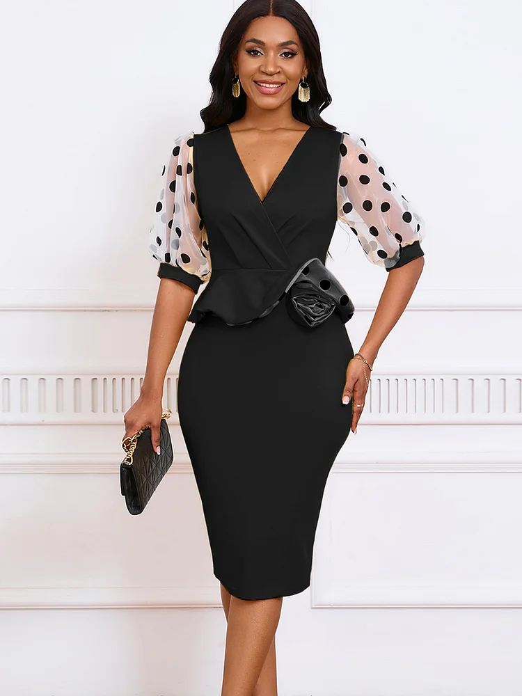 Black Patchwork Half Sleeve Round Neck Bodycon Dress