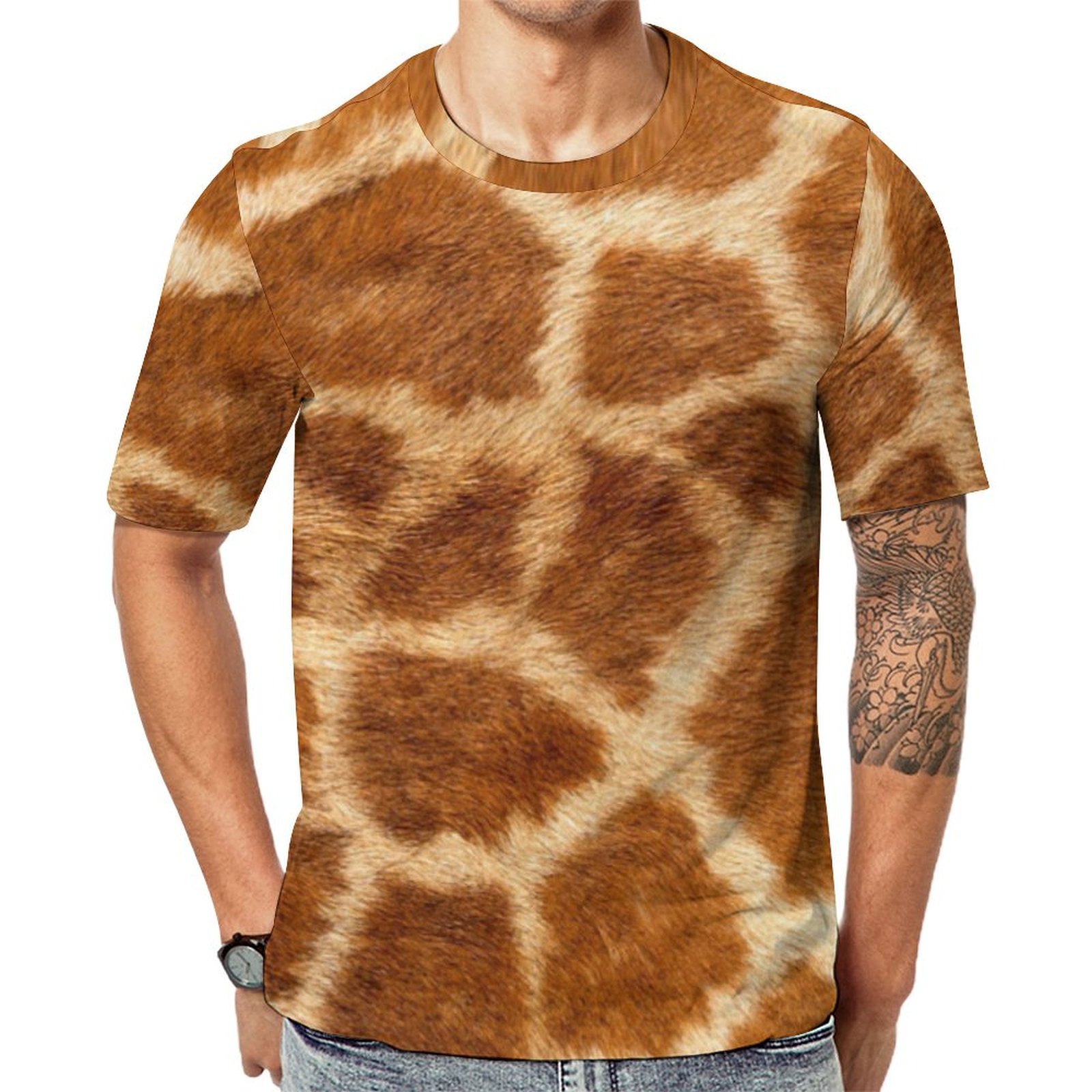 Giraffe Fur Spots Realistic Ombre Brown Light Caramel Short Sleeve Print Unisex Tshirt Summer Casual Tees for Men and Women Coolcoshirts