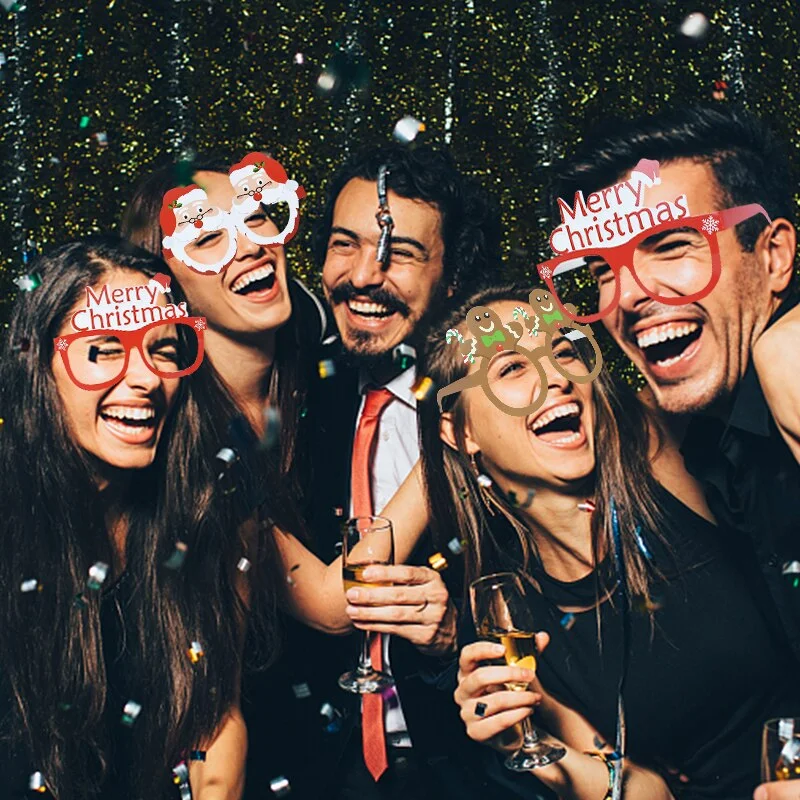 9pcs Christmas Glasses Santa Claus Snowman Snowflake Tree Elk Paper Glasses Party Photo Props 2022 Christmas Decoration For Home