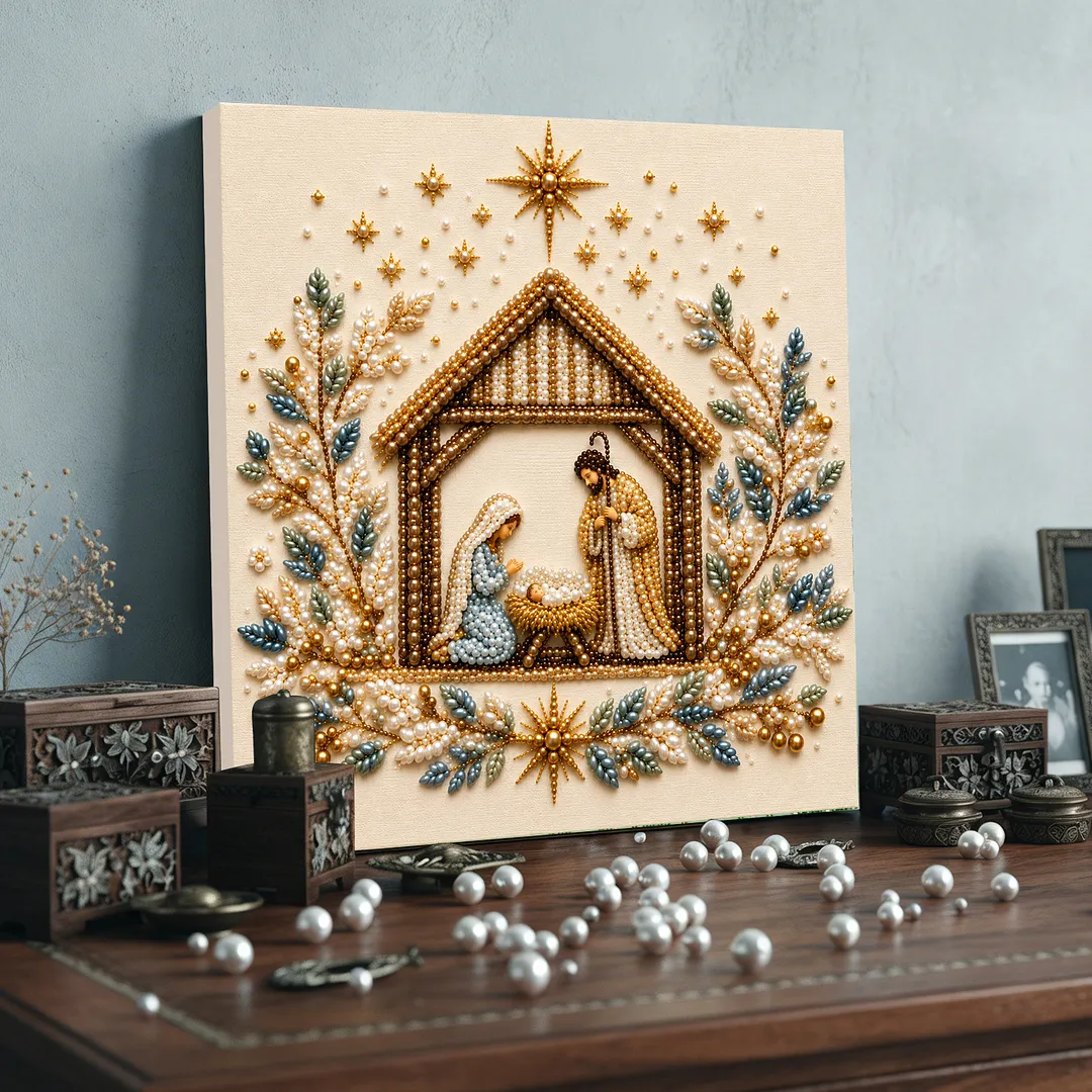 Framed Pearl Painting Kit Christmas Star Scene 7.87x7.87in