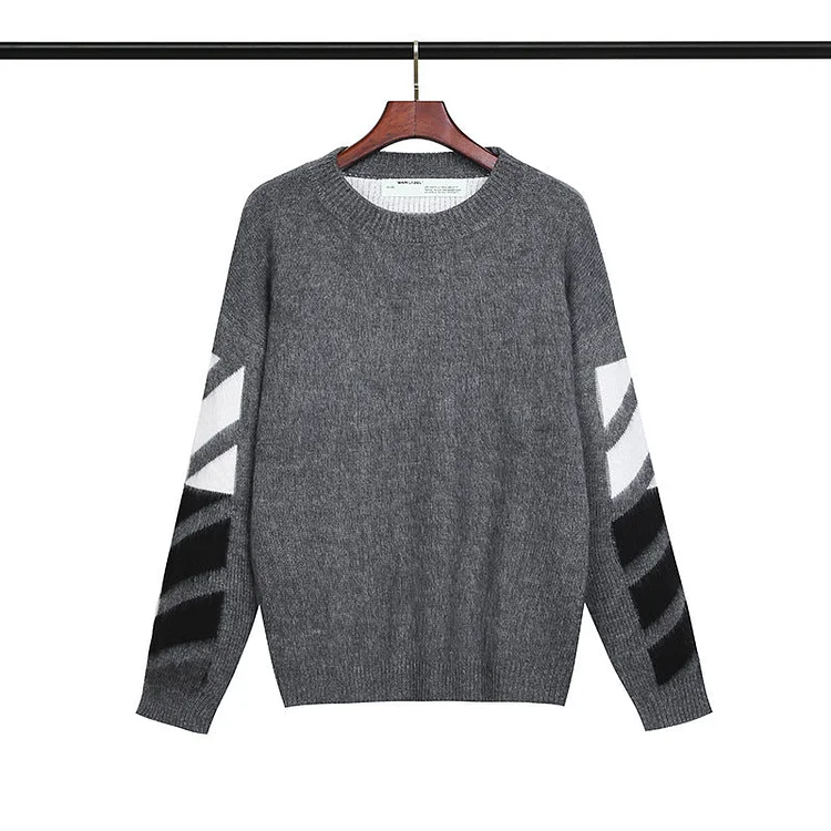 Off White Sweater Mohair Dark Gray Wool Knitted Sweater for Men and Women
