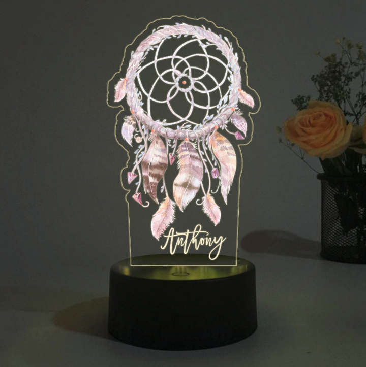 Dream Catcher Night Light Personalized Name Colorful LED Lamp for Kids