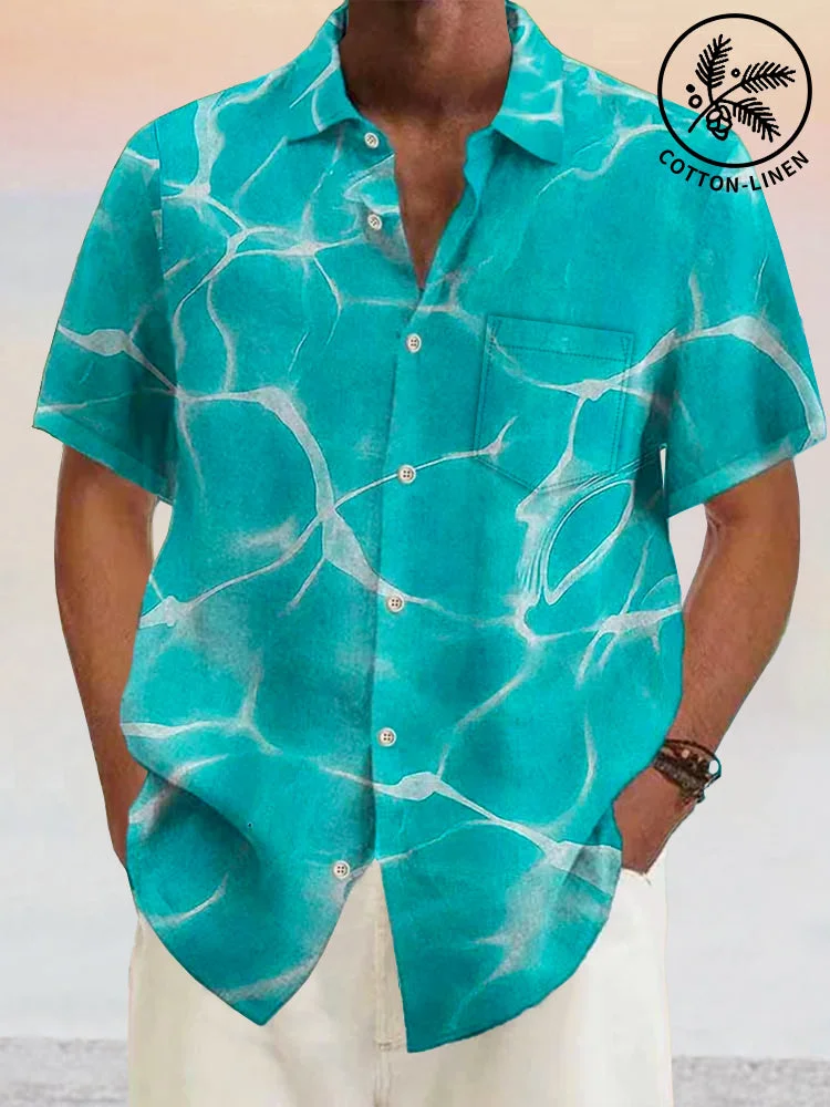 Hawaiian Wavy Texture Cotton Linen Shirt