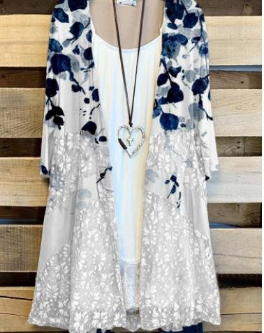 Plus Size Casual Printed Kimono Jacket P179042257