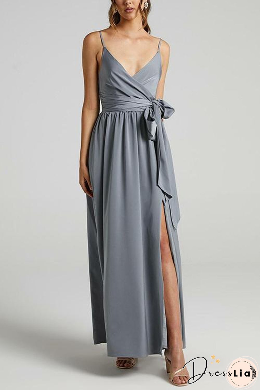 Bow Tie Slit Slip Maxi Dress