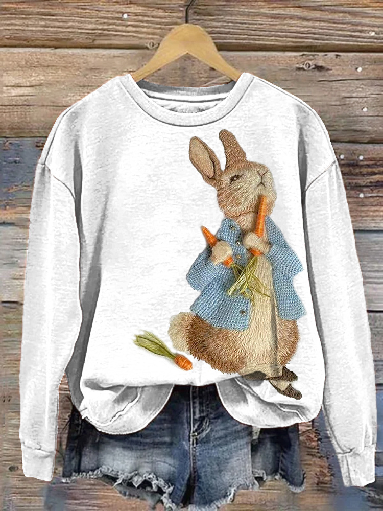 Bunny Embroidery Art Casual Cozy Sweatshirt wearshes
