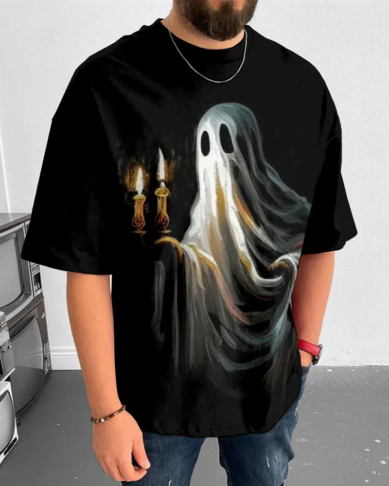 Suitmens Men's Halloween Ghost Pattern Short Sleeve T-Shirt 043
