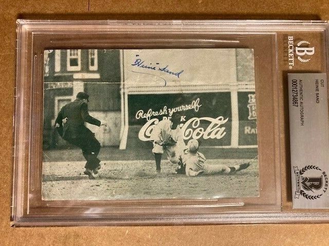 Heinie Sand Signed Postcard Sized Photo Poster painting 1923-28 Phillies d.1958 Beckett Authenti