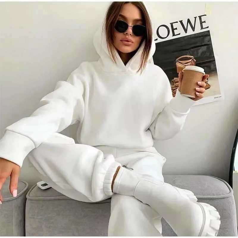 Sonicelife 2023 Early Autumn New Fall Outfitsr Two Piece Sets Women Tracksuit Oversized Suit Trouser Suits Female Sweatshirt Solid Sports Hoodie Sportswear