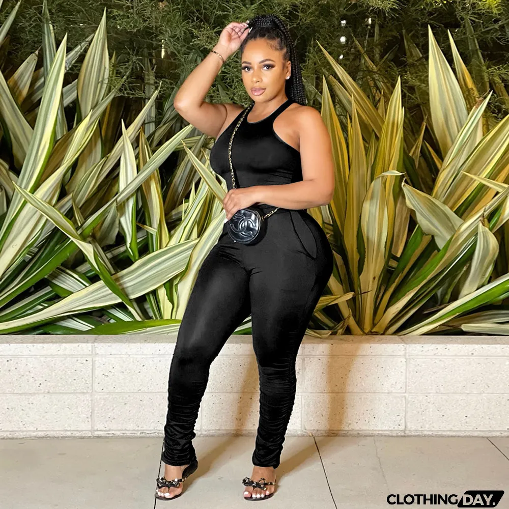 Solid Color Tank Top And Folds Pants Two Piece Sets