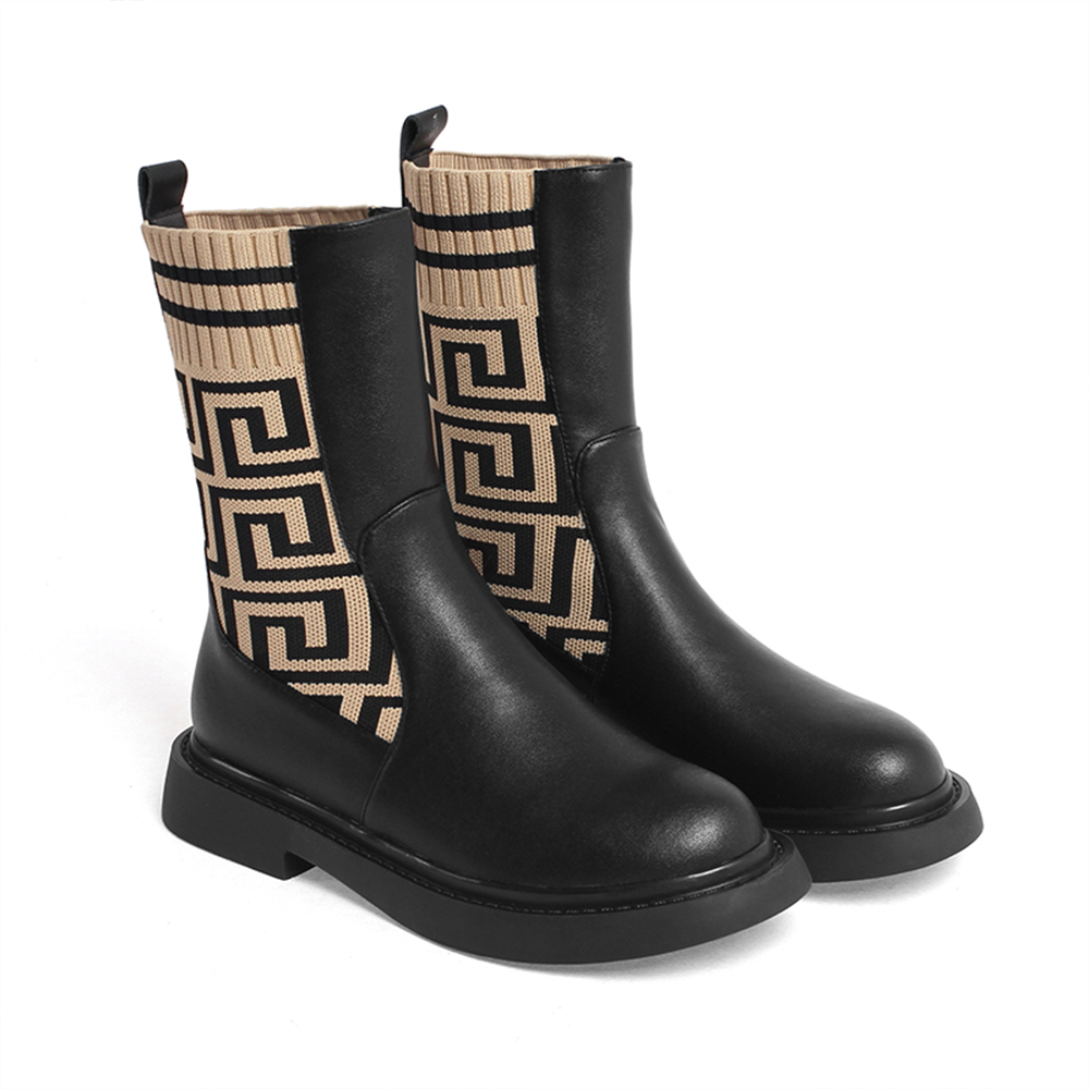 35mm Text Pattern Low-heel Women Fashion Mid Boots-vocosishoes
