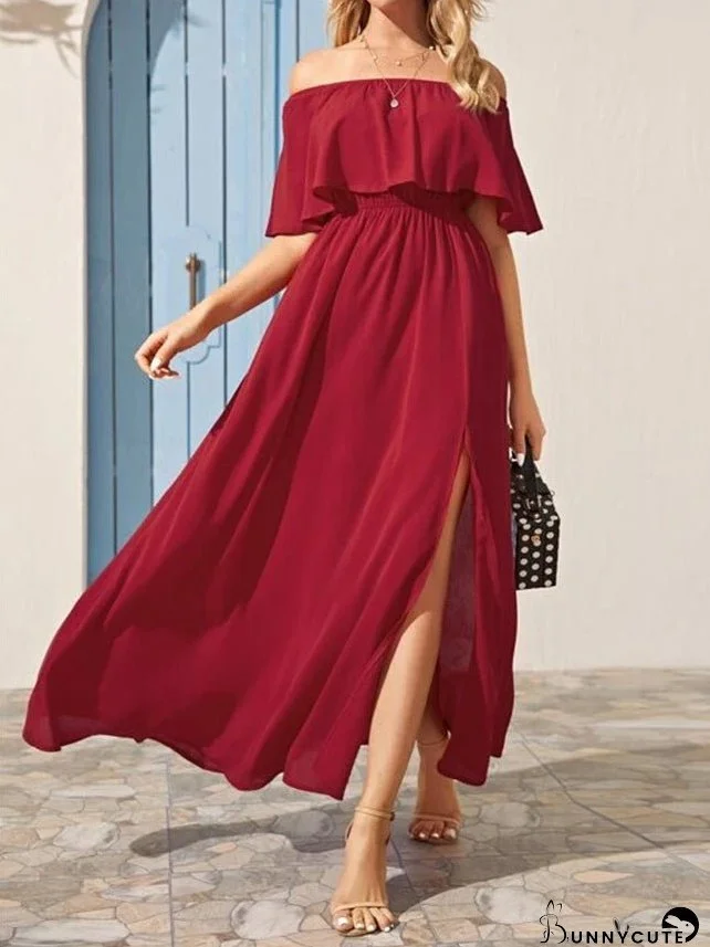 Dresses One-Shoulder Ruffled Slit Dress for Women