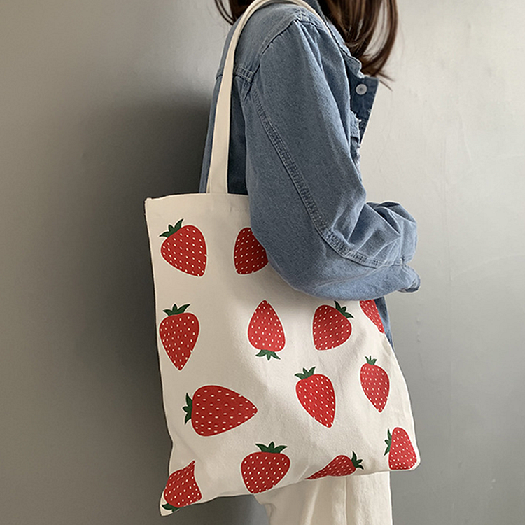 Strawberry Print Shopping Tote Bag - Modakawa Modakawa