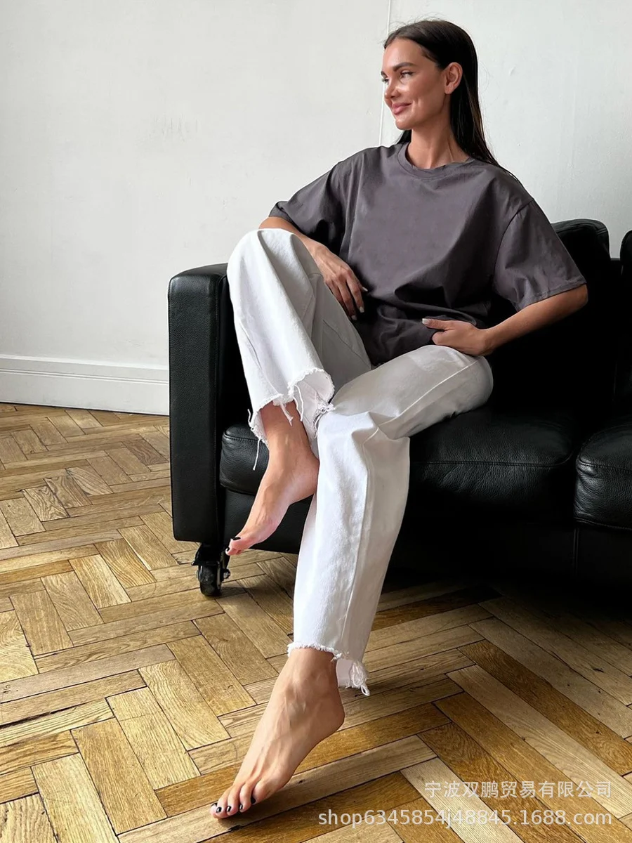 Athvotar Athvotar Spring And Summer New Solid Color Short-Sleeved Women Loose Large-Band Pure Cotton T-Shirt Simple Top