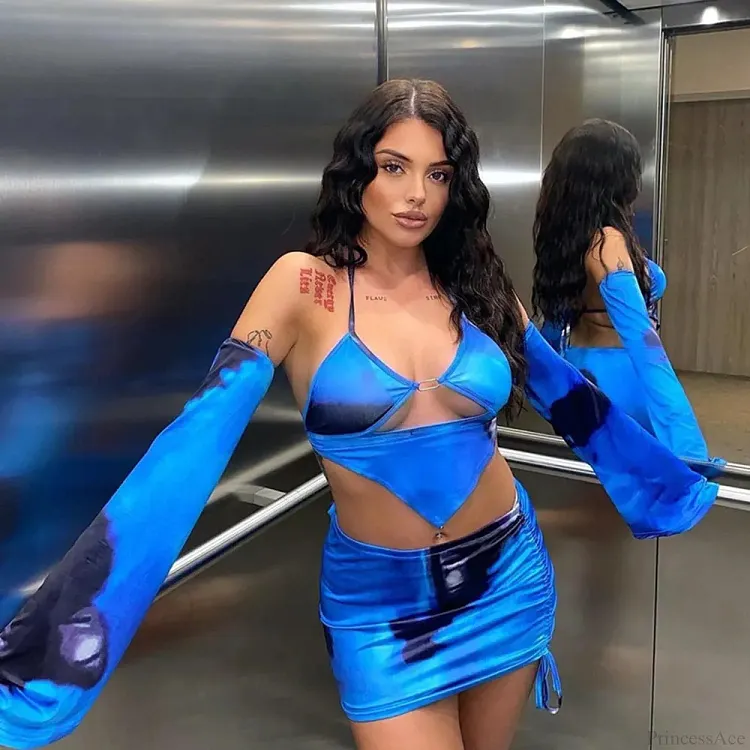 Lace-up Bandage Bodycon Mini Skirt Two Piece Set