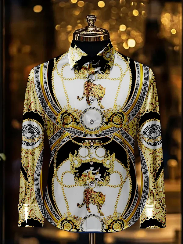 Men's fashion casual luxury printed long-sleeved shirt