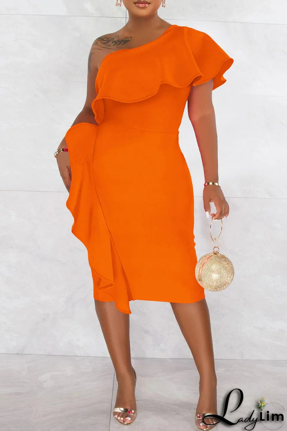 Rose Red Fashion Casual Solid Patchwork Backless Oblique Collar Short Sleeve Dress