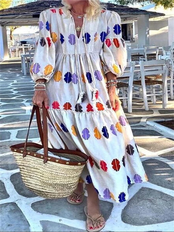 Lantern Long Sleeve V-neck Temperament Commuter Cake White Dresses | EGEMISS