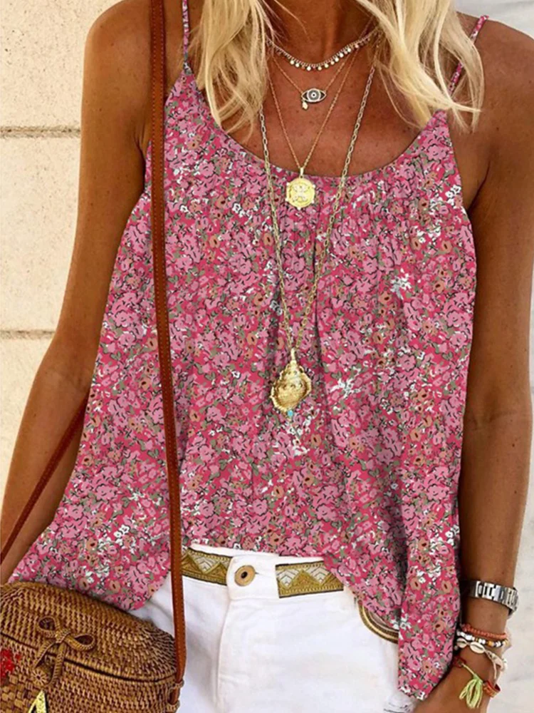 Boho Floral Print Round Neck Cami