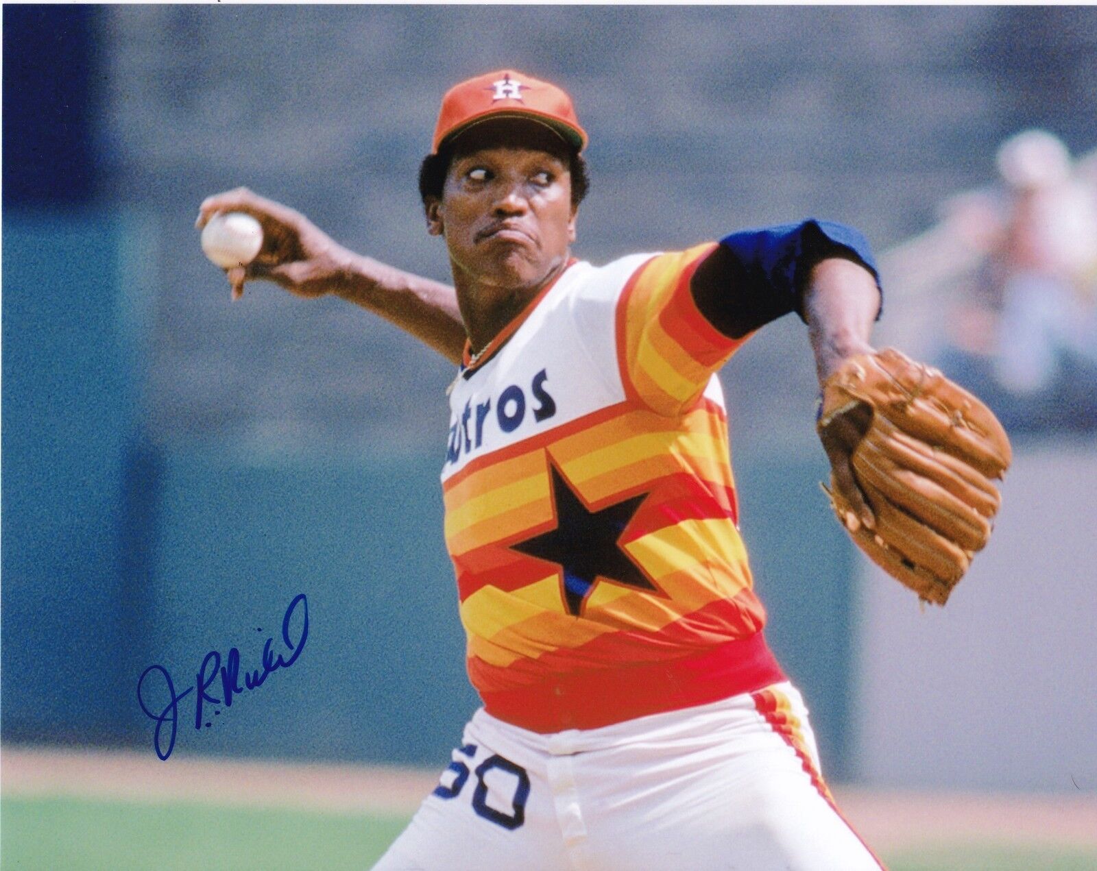 J.R. RICHARD HOUSTON ASTROS ACTION SIGNED 8x10