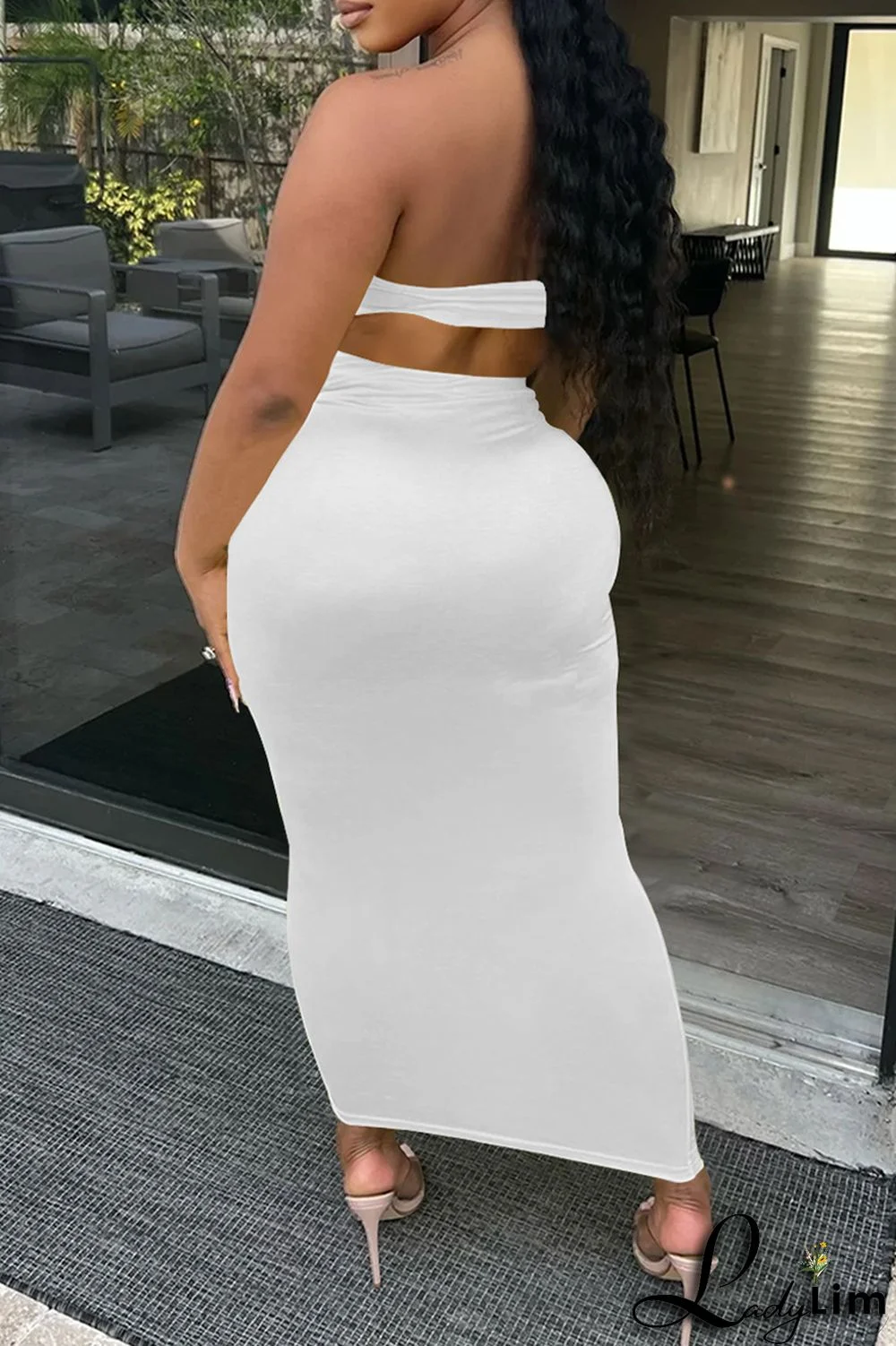 Yellow Fashion Sexy Solid Patchwork Backless Fold Strapless Sleeveless Two Pieces