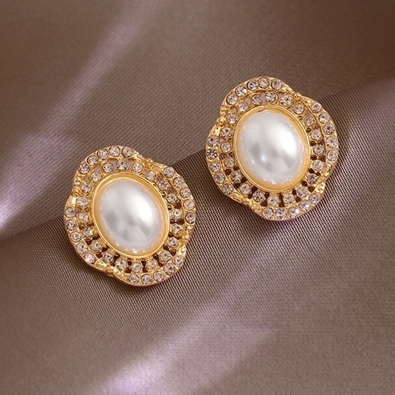 1 Pair Elegant Minimalist Streetwear Flower Bow Knot Plating Inlay Alloy Artificial Pearls Zircon Ear Studs