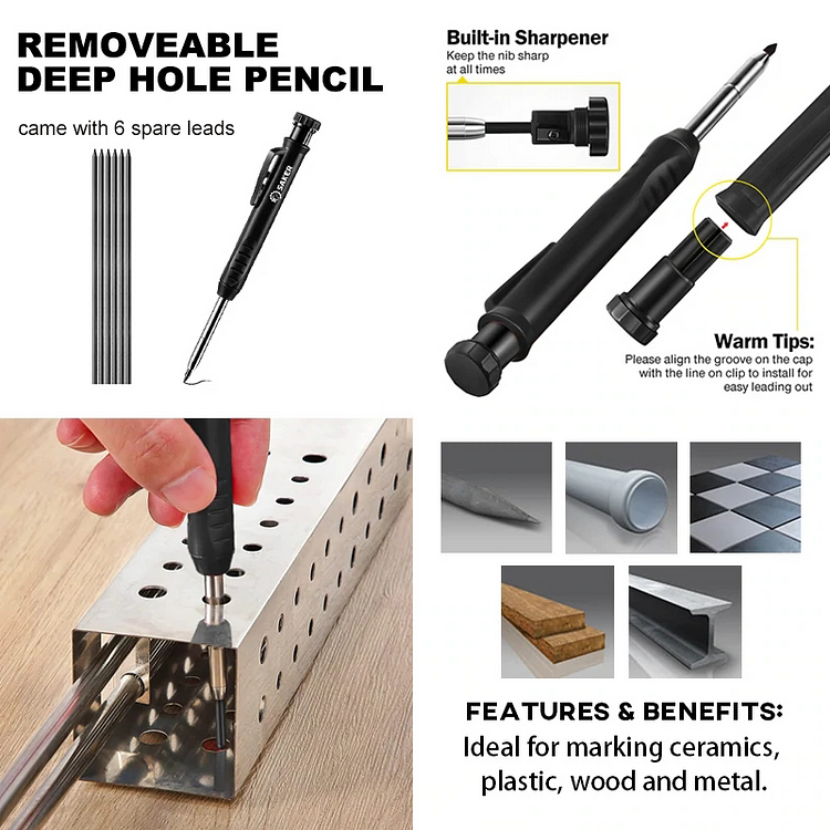 Saker Scribing Tools Multi-function Construction Pencil Adjustable Scriber  Line Gauge DIY Woodworking Tool w/Deep Hole Pencil