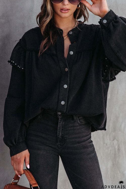 Fashion Long Sleeve Solid Color Denim Coat