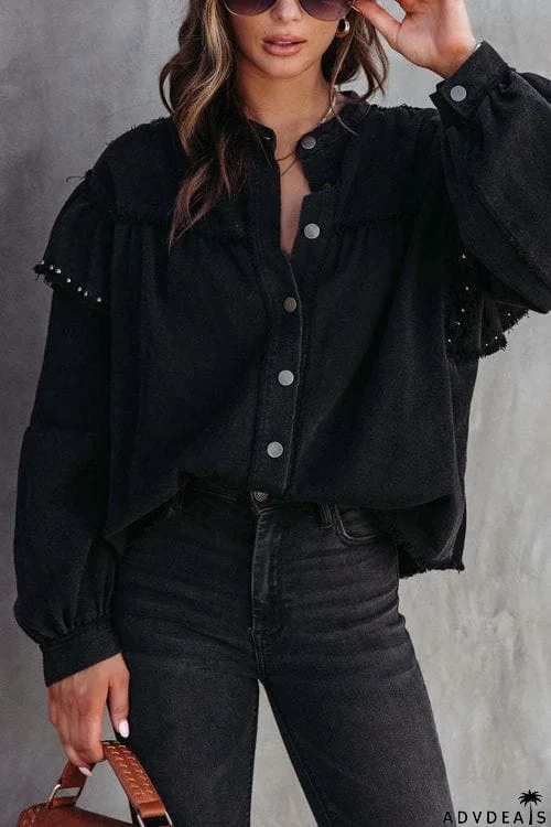 Fashion Long Sleeve Solid Color Denim Coat