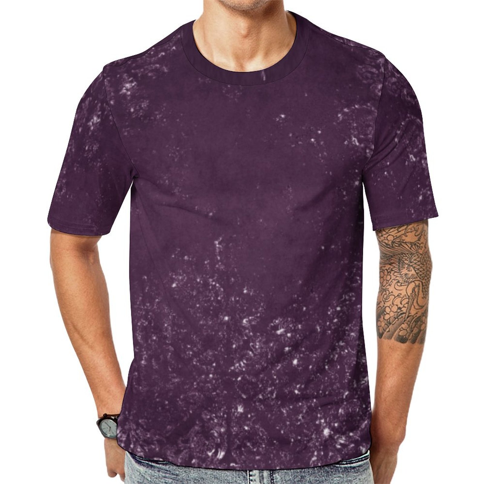 Glimmery Eggplant Damask Rich Plum Purple Grunge Short Sleeve Print Unisex Tshirt Summer Casual Tees for Men and Women Coolcoshirts