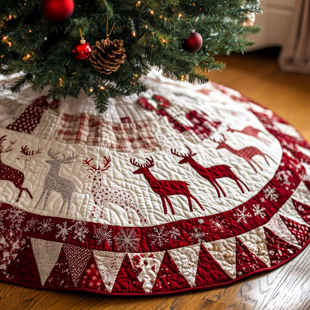 Fawn Frost Festival Quilted Christmas Tree Skirt NCU0PT2376