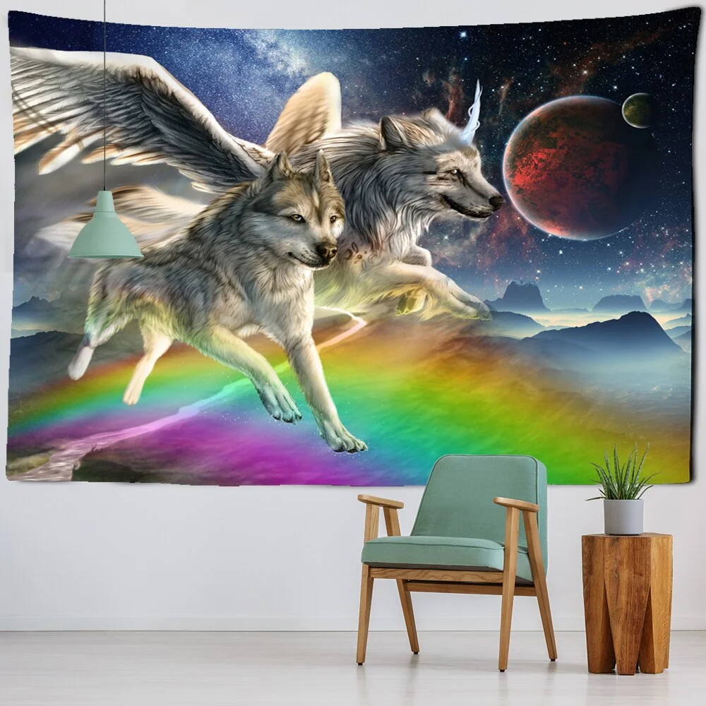 Wolf Warrior Tapestry Dreamcatcher Wall Hanging Psychedelic Galaxy Space Tapestry Boho Decor Animal Sheets Beach Yoga Mat