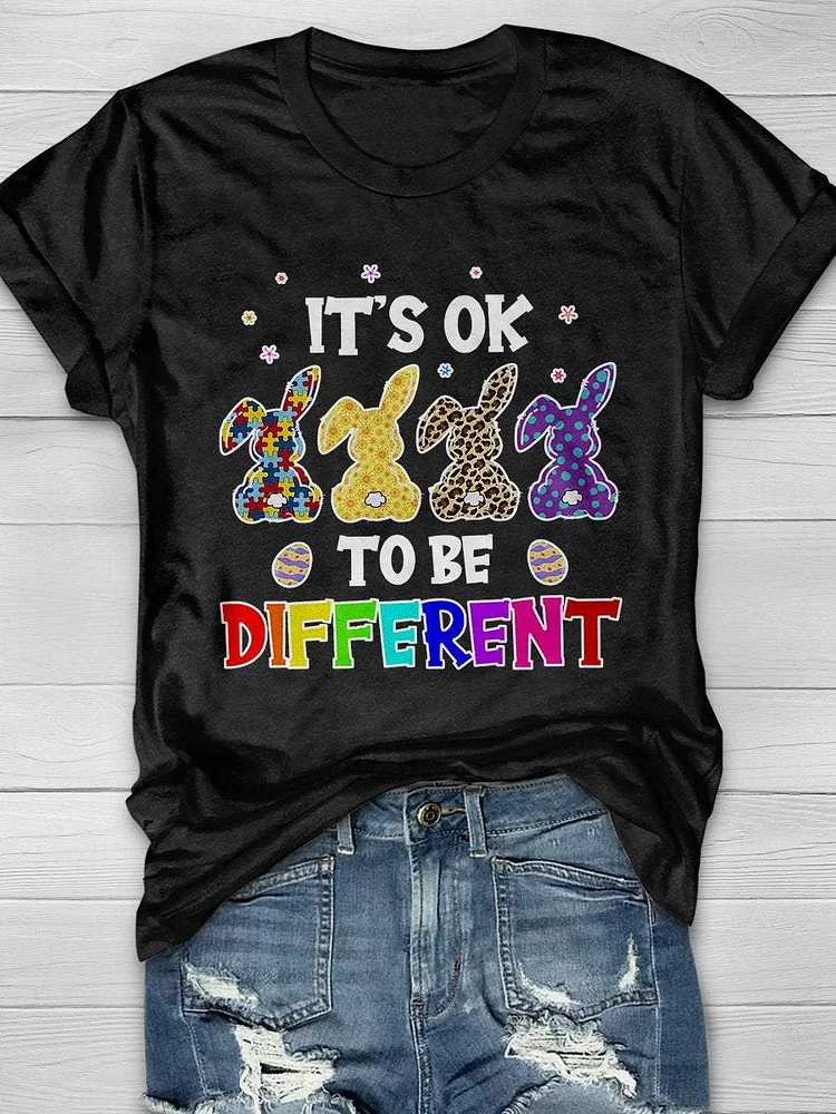 Easter Autism Ok To Be Different Print Short Sleeve T-shirt
