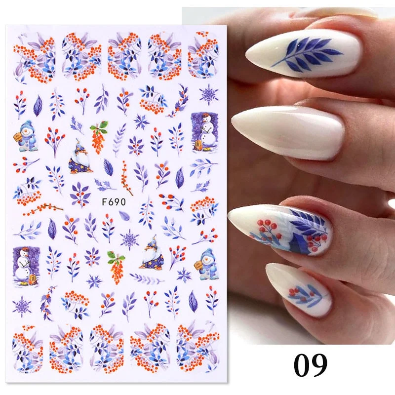 3D Christmas Nail Art Decoration Stickers Halloween Pumpkin Skull Geometry Snowflake Winter Design Slider Nail Foils Manicures-Nail Inspo