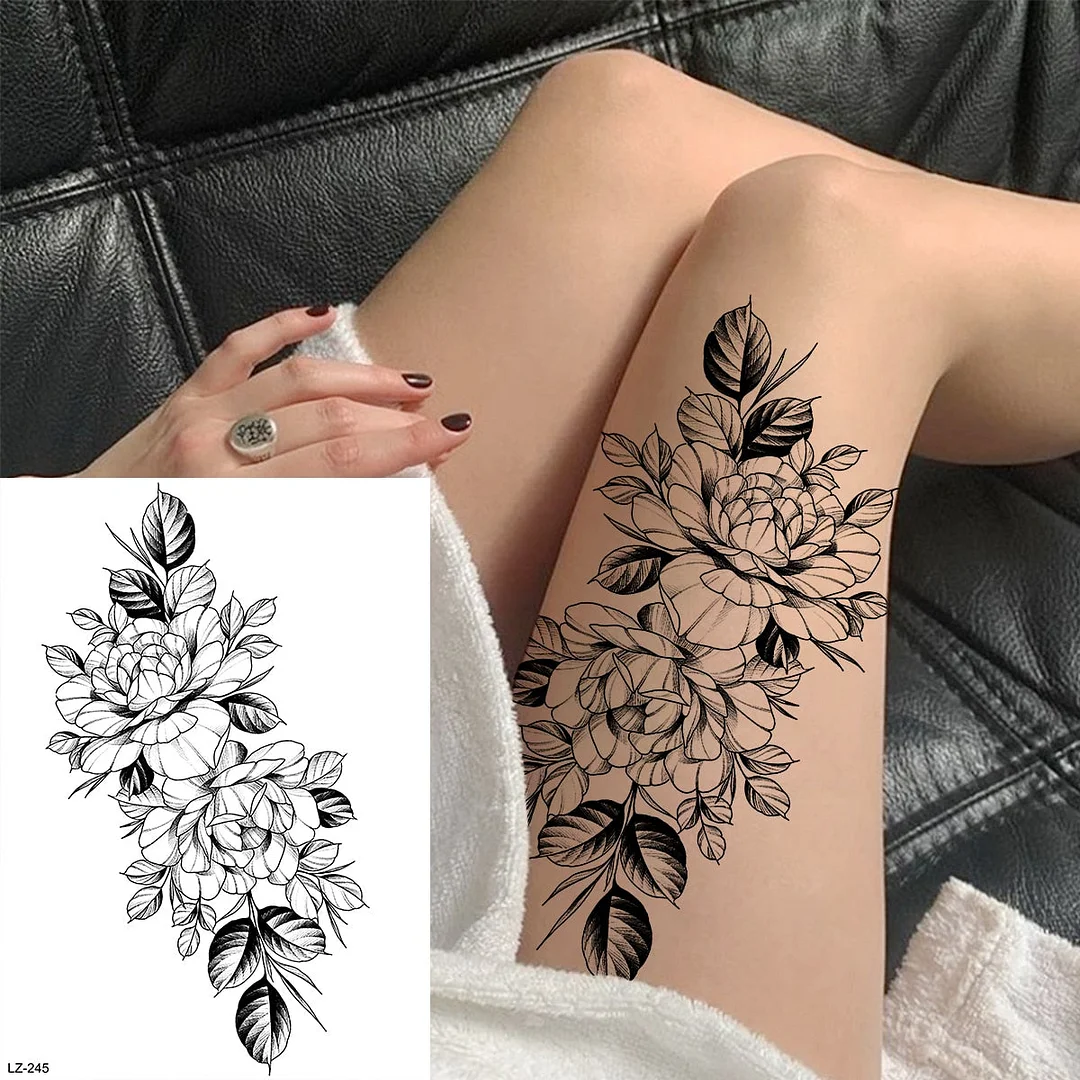 Black Peony flower pendant Temporary Tattoos For Women Adult Mandala Thigh elephant Fake Tattoo Sexy washable tatoos decal